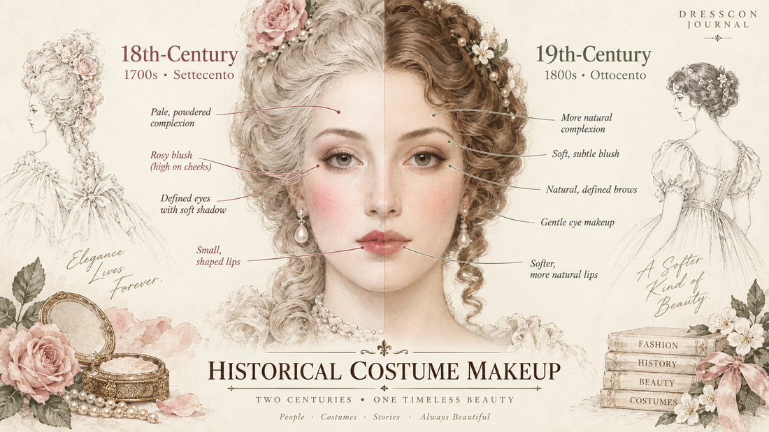 Historical costume makeup comparison: 18th-century and 19th-century beauty looks
