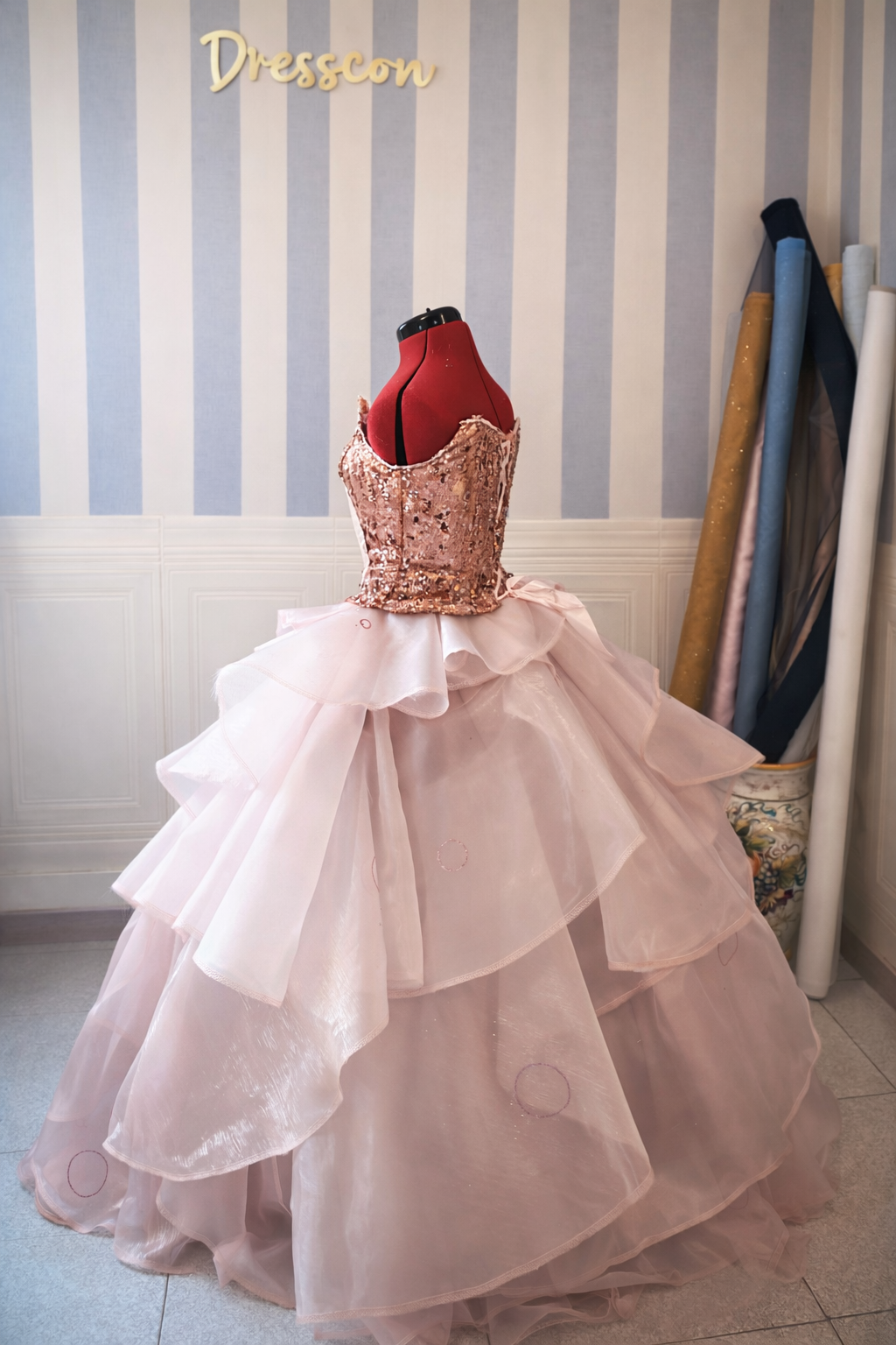 Glinda Inspired Fantasy Sparkle Gown - Ethereal Pink Sequin & Organza Ball Gown - Professional Magical Cosplay & Stage Dress - Handmade