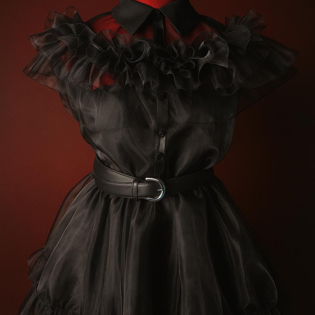 Gothic Black Ruffle Gown – Sheer Organza Overdress