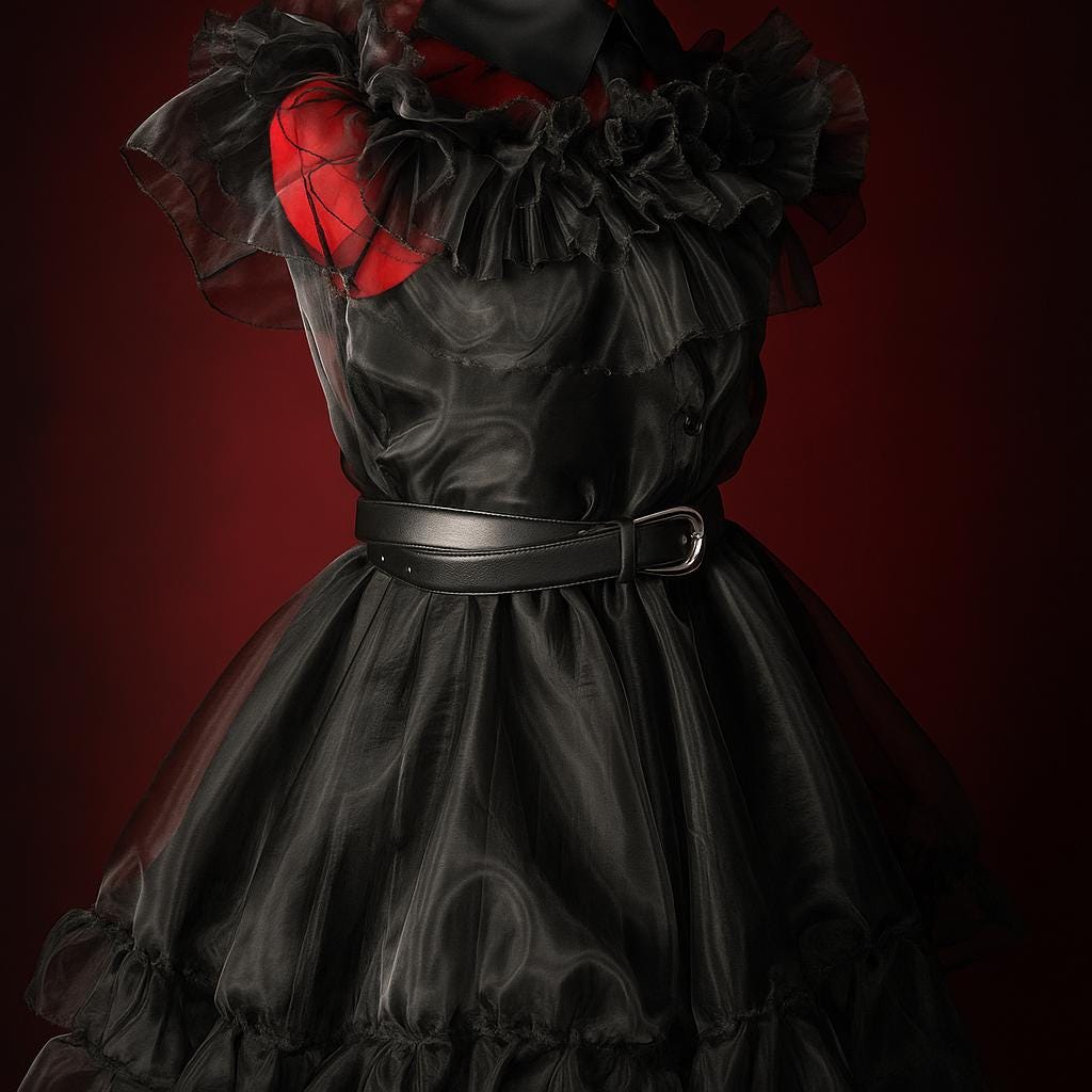 Gothic Black Ruffle Gown – Sheer Organza Overdress