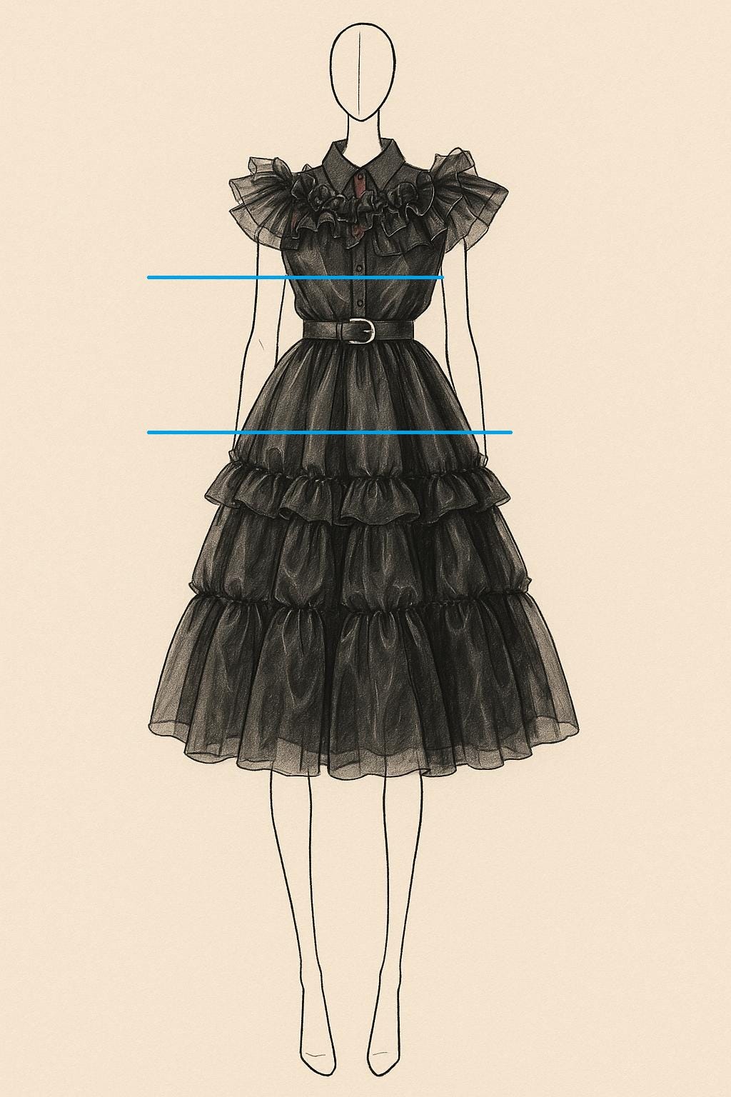 Gothic Black Ruffle Gown – Sheer Organza Overdress