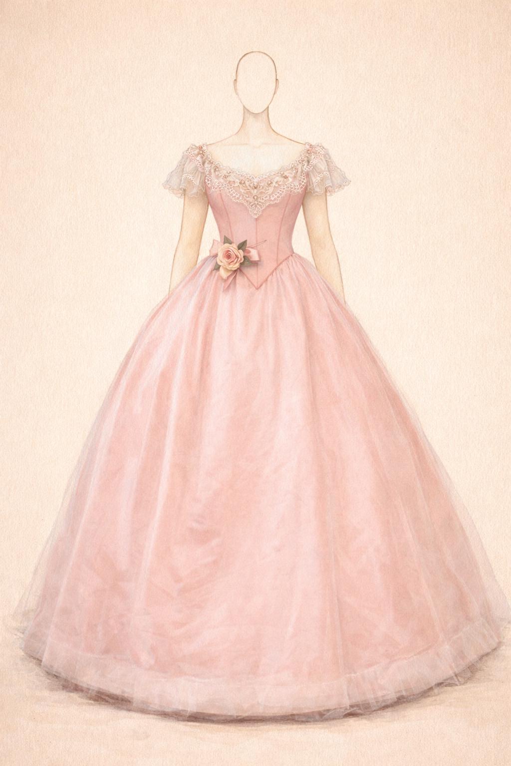 Pink Victorian Masquerade Ball Gown – Floral Tulle Corset – DressCon product image 2