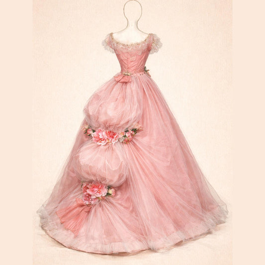 Pink Victorian Masquerade Ball Gown – Floral Tulle Corset – DressCon product image 1