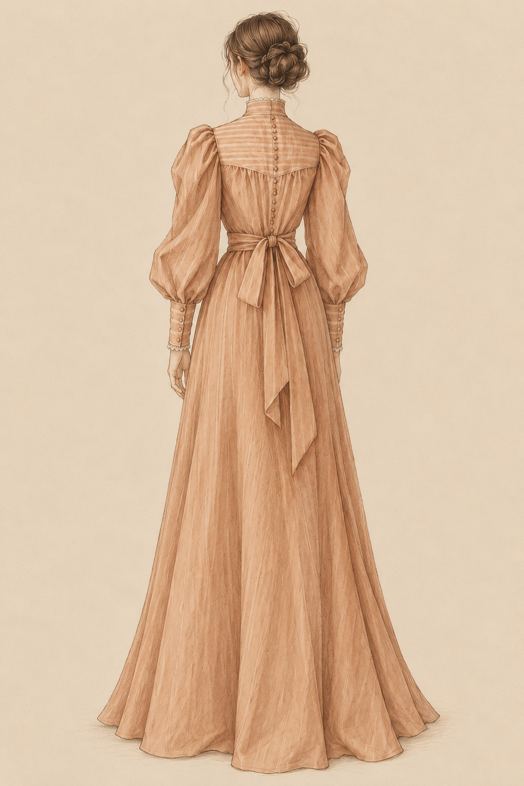 Lizzie Borden inspired Victorian dress back view with puff sleeves and sash – DressCon