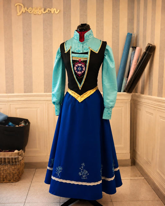 Nordic Traveling Princess Costume – Embroidered Satin Gown