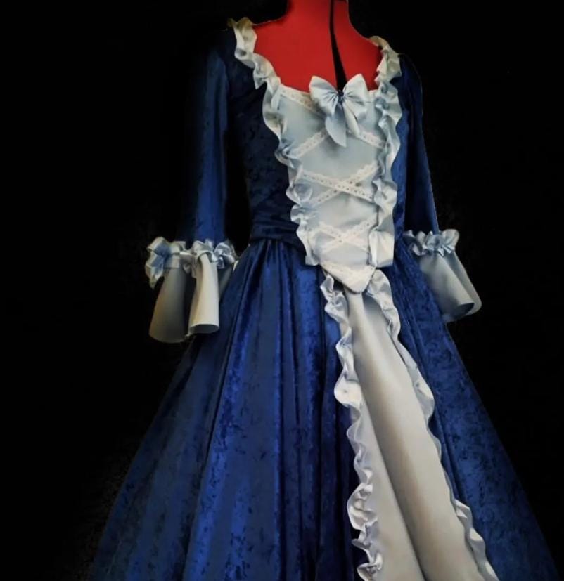 Blue velvet Venetian Carnival gown with pale blue front panel