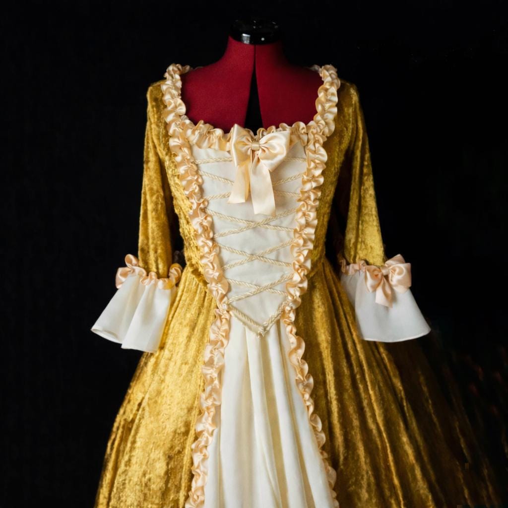Gold velvet Venetian Carnival gown with ivory front panel