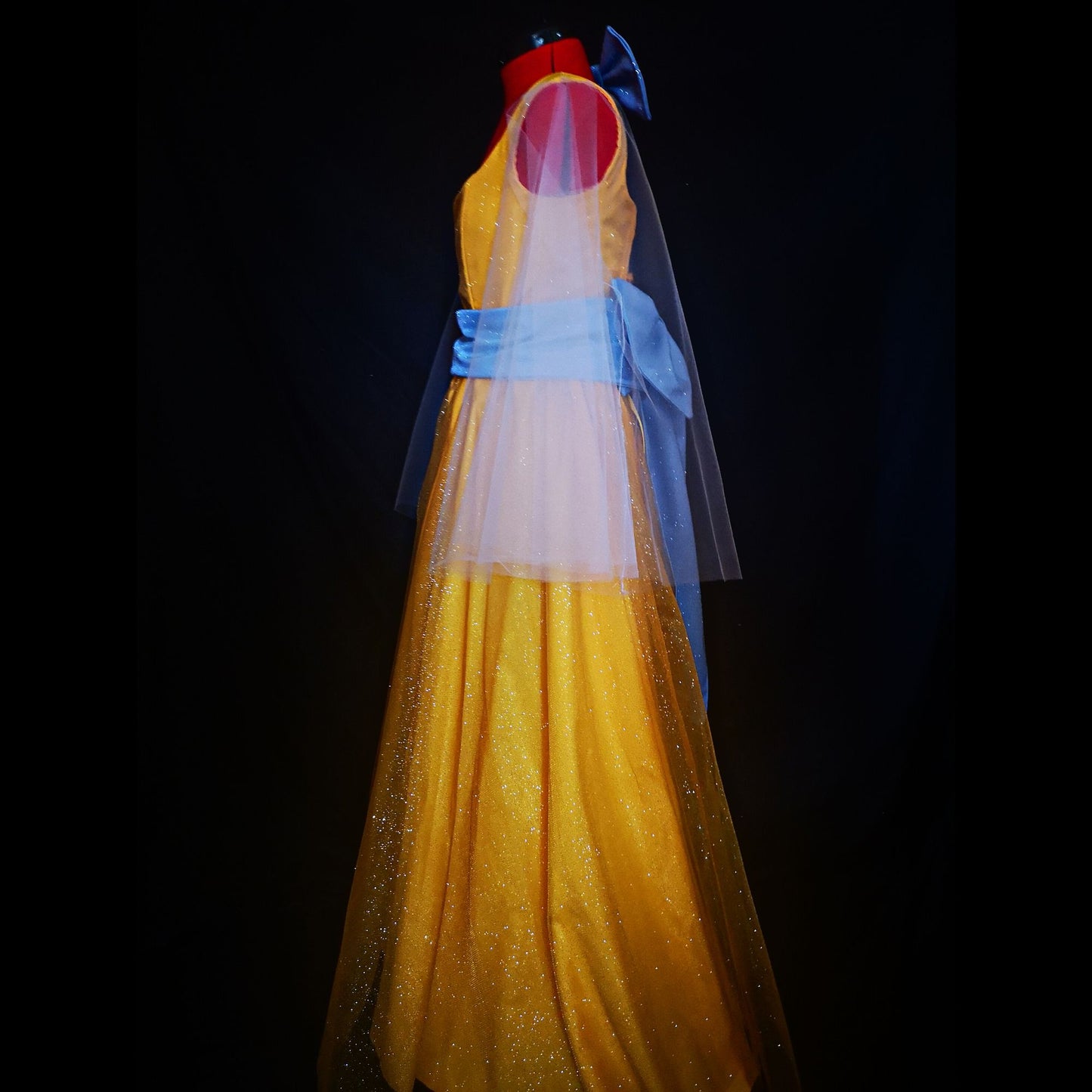 Close-up of the Anastasia Princess Dress for Adults, showcasing intricate details and elegant design. Custom-made cosplay gown for themed events and special occasions.