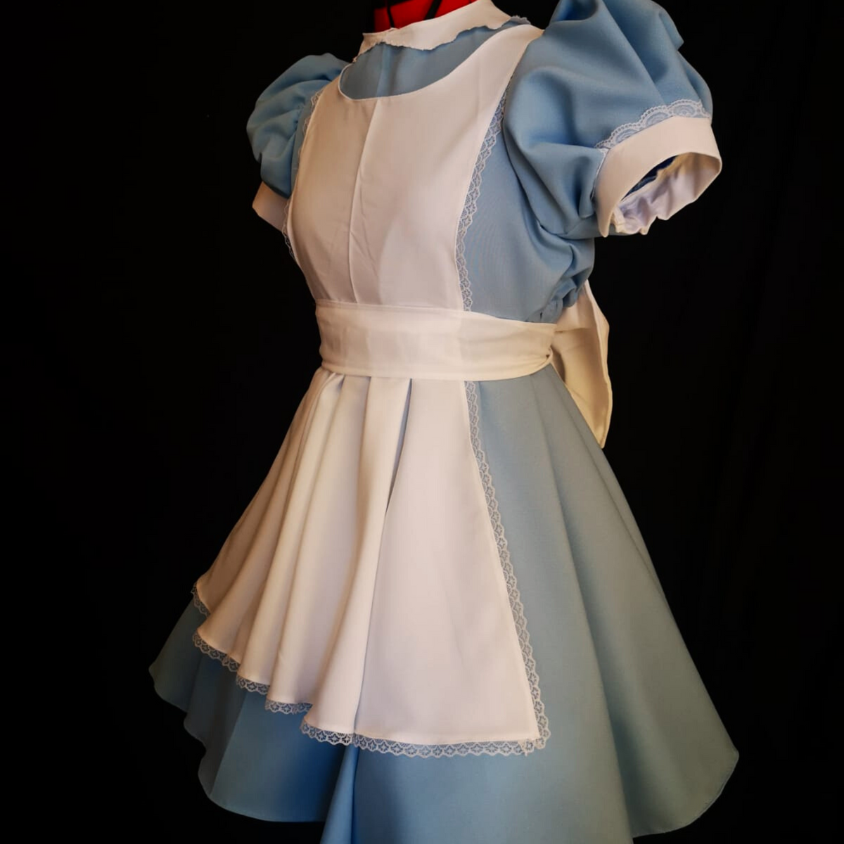 Blue storybook tea-party dress with short full skirt for fantasy events