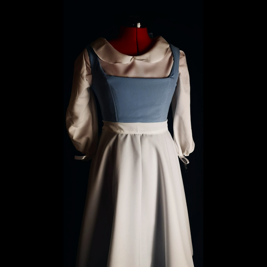 Blue village storybook dress with boned lace-up corset