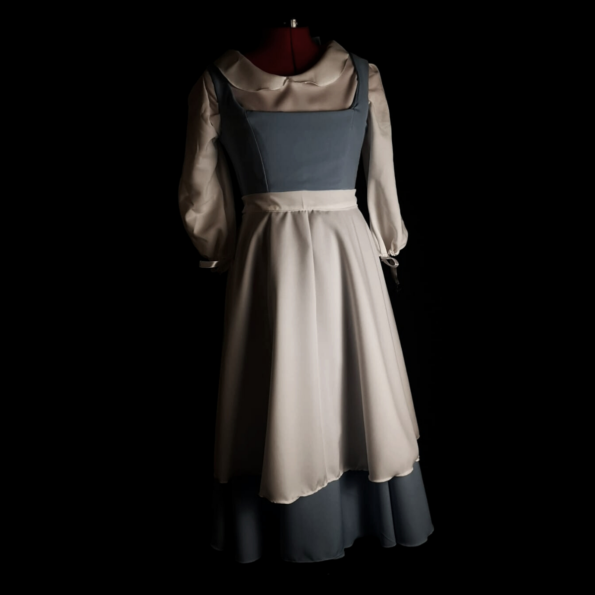 Blue village storybook dress with boned lace-up corset and medium skirt