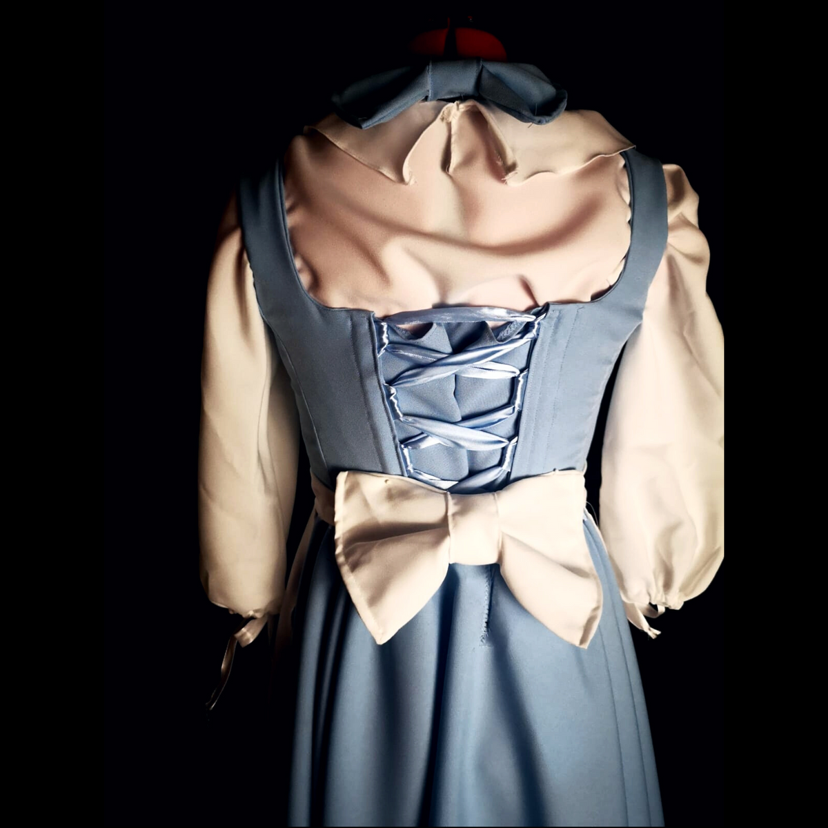 Blue village fantasy costume dress with boned corset and full skirt