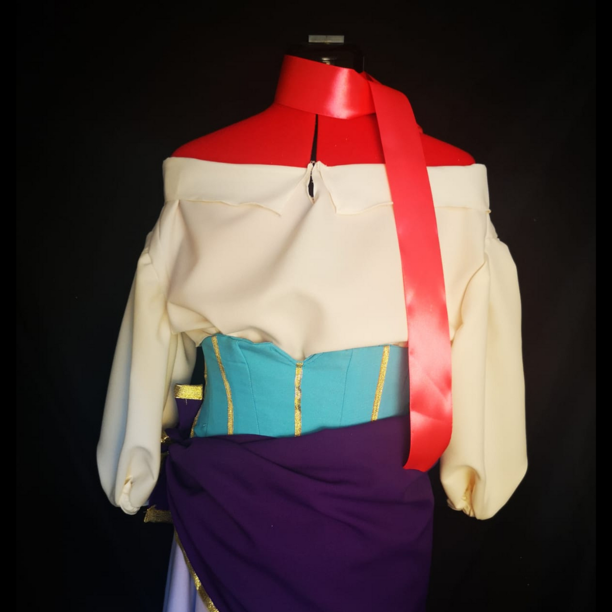 Bohemian dancer costume with boned corset, full skirt and scarf
