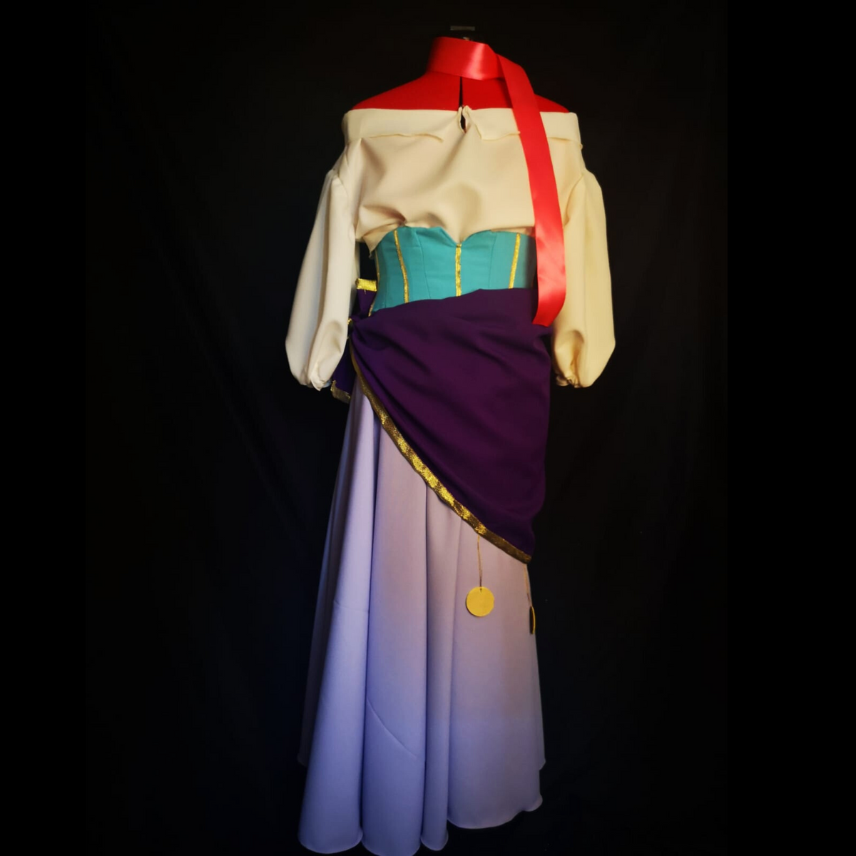 Bohemian dancer costume with boned corset and full skirt