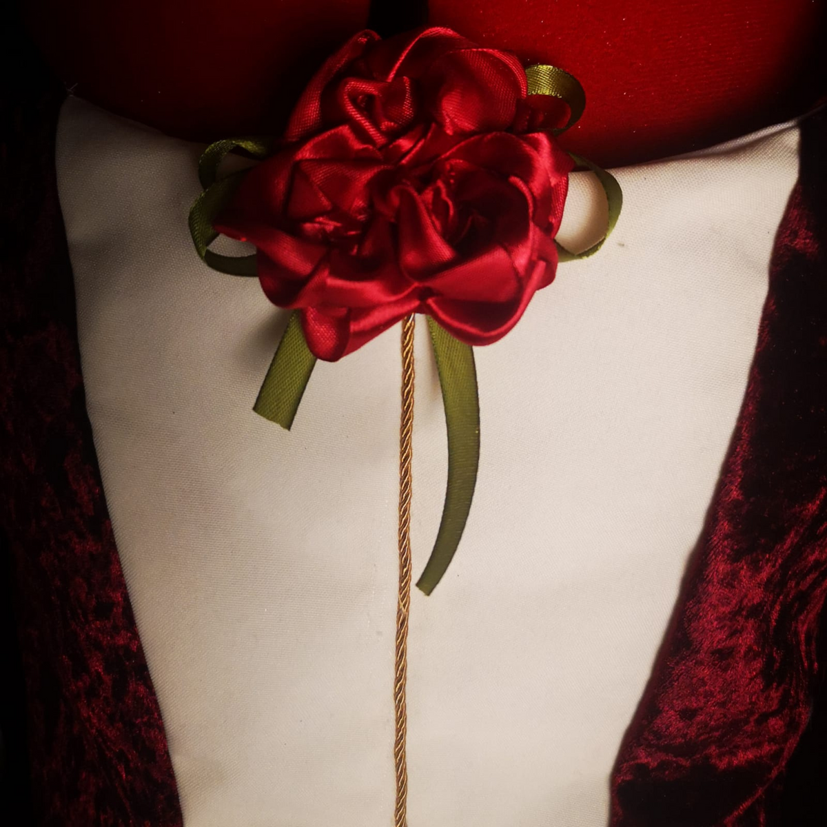 Velvet Christmas storybook princess gown with structured bodice and full skirt