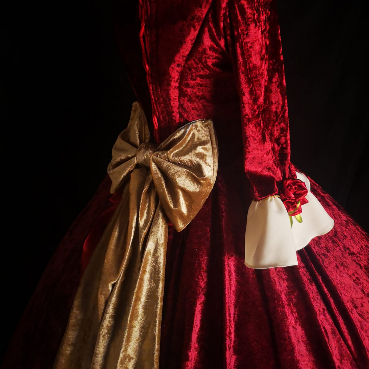 Christmas storybook princess gown with velvet corset and full skirt