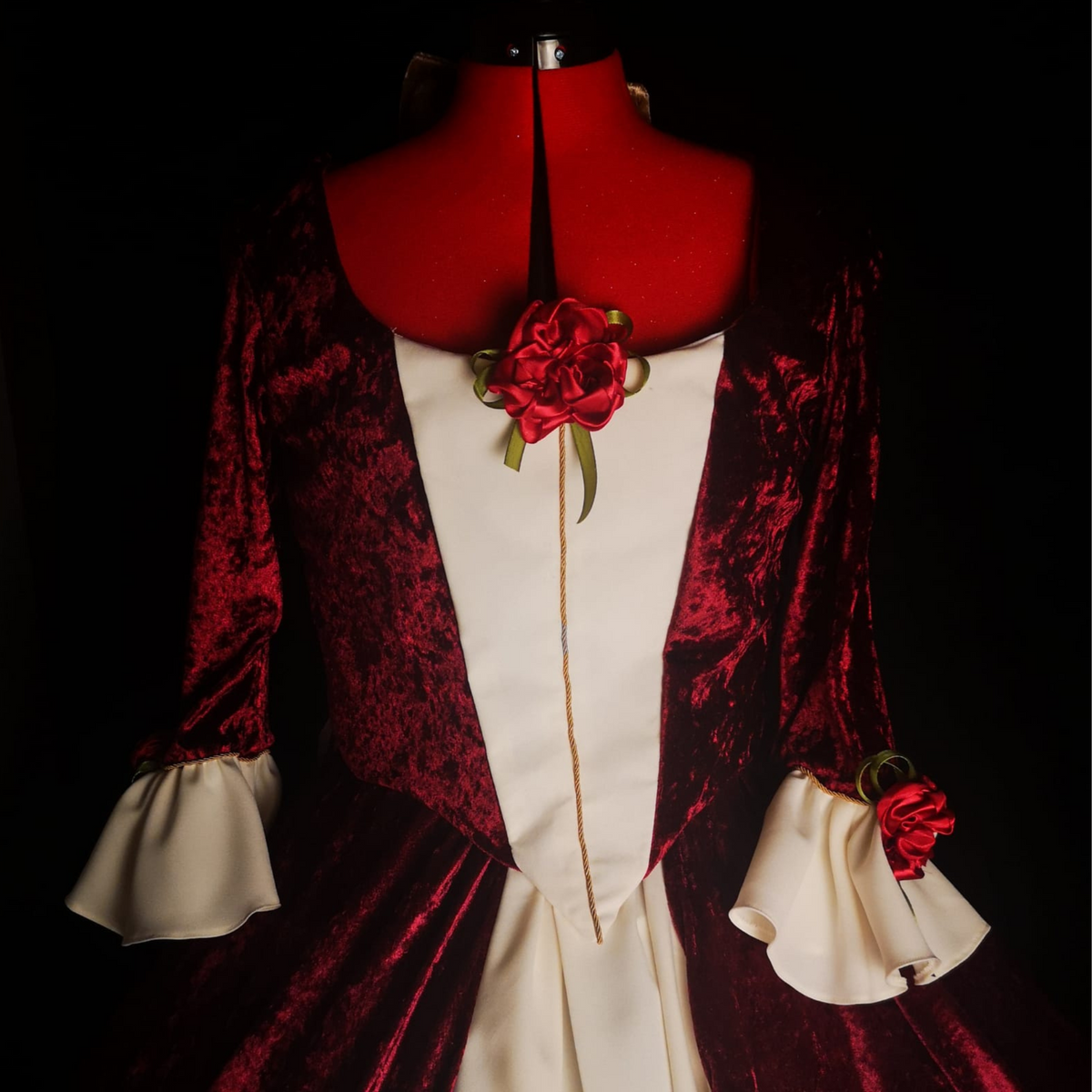 Christmas storybook princess gown with velvet corset and full skirt