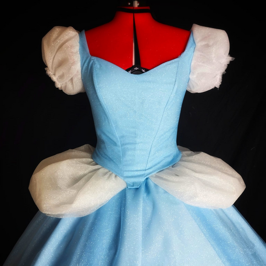 Ice blue fairytale ball gown with boned corset and full skirt