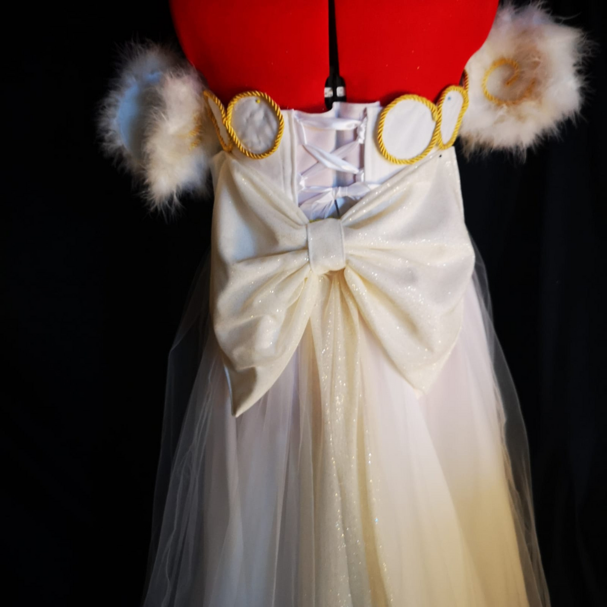 Imperial moon princess fantasy gown with full skirt and train