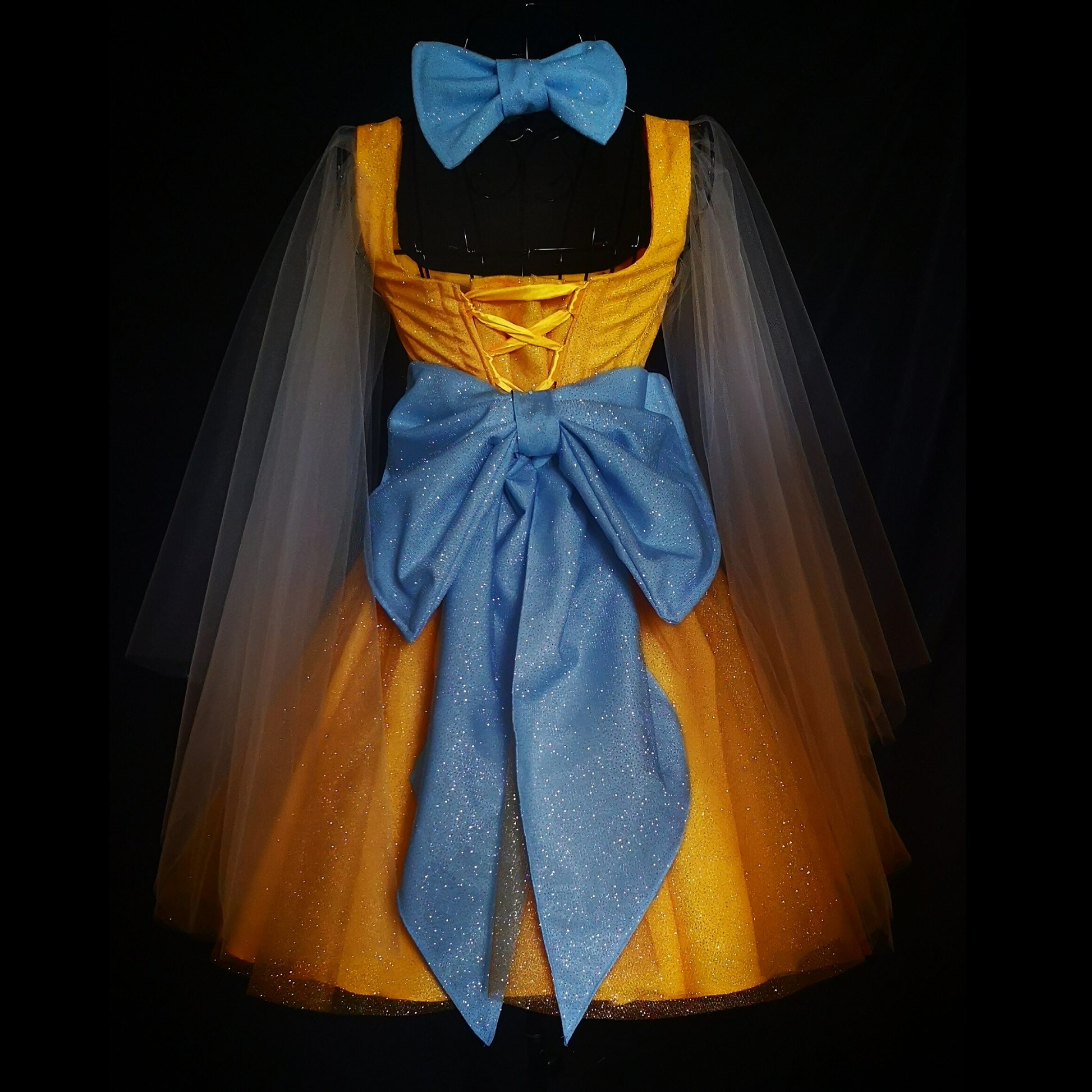 Full view of the yellow Anastasia dress, ideal for musical performances and stage.