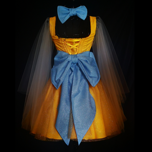 Full view of the yellow Anastasia dress, ideal for musical performances and stage.
