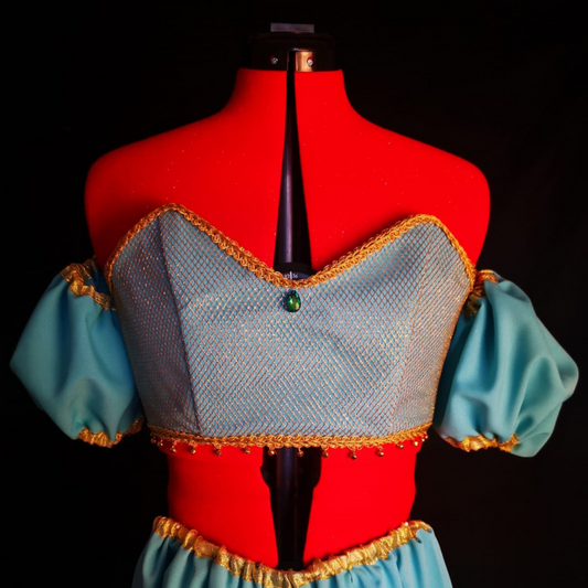 Turquoise Arabian princess costume with corset and harem pants