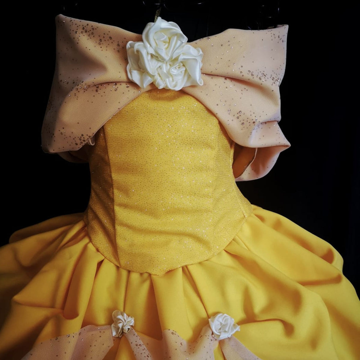 Yellow fairytale ball gown with boned lace-up corset and full skirt